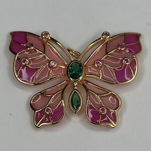 NWOT Rhinestone Crystal Enamel Pink Green Brooch Wedding Butterfly Mariposa Gift